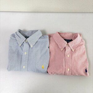 Ralph Lauren Seersucker Classic Fit Shirt Size XL Blue Red Stripe Lot of 2